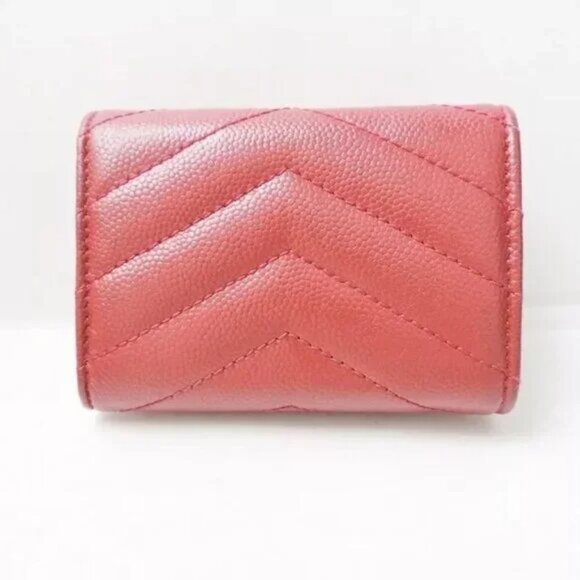 100% Auth SAINT LAURENT PARIS Monogram Tiny Wallet Bordeaux Leather 251-102624 - Picture 2 of 7